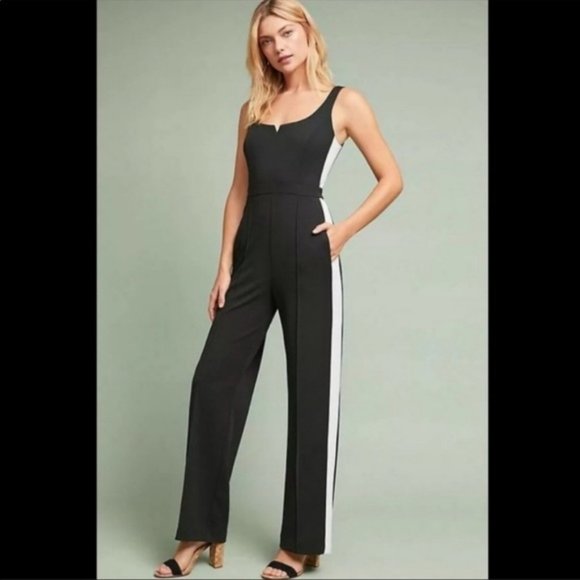 Donna Morgan Pants - NEW DONNA MORGAN Black and White Strip Crepe Jumper Romper Size 6